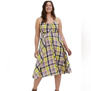 Torrid Multi Plaid Challis Button Front Midi Dress Size 1X